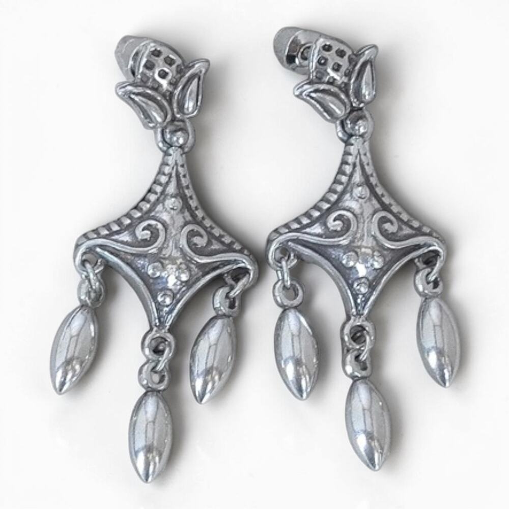 Brighton Scrollwork Teardrop Chandelier Earrings Silver Plated Retired Post